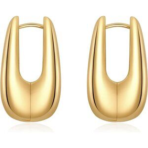 Women's Gold Plated Chunky Square Hoop Earnings Nickle Free Dangle Jewelry